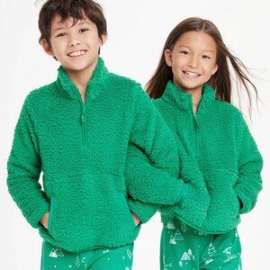 NEW! Kids' (Unisex) Faux Shearling Half Zip-Up Pullover, Green - Wondershop